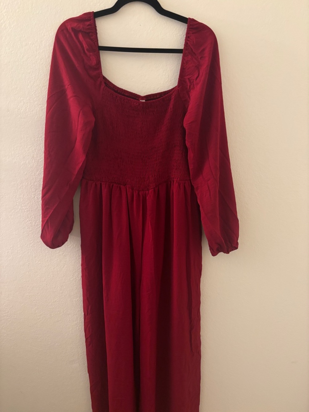 Dokooto Red Smocked Waist Long Sleeve Romper